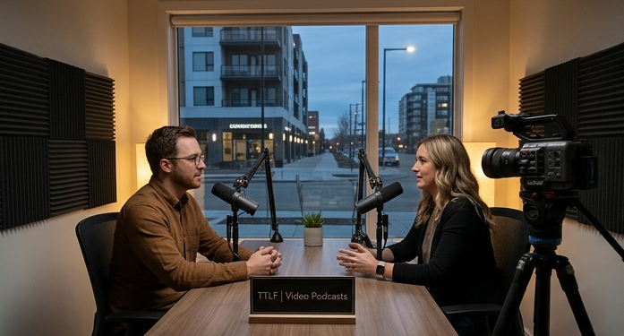 A podcast interview recording in the TTLF video studio in Edmonton